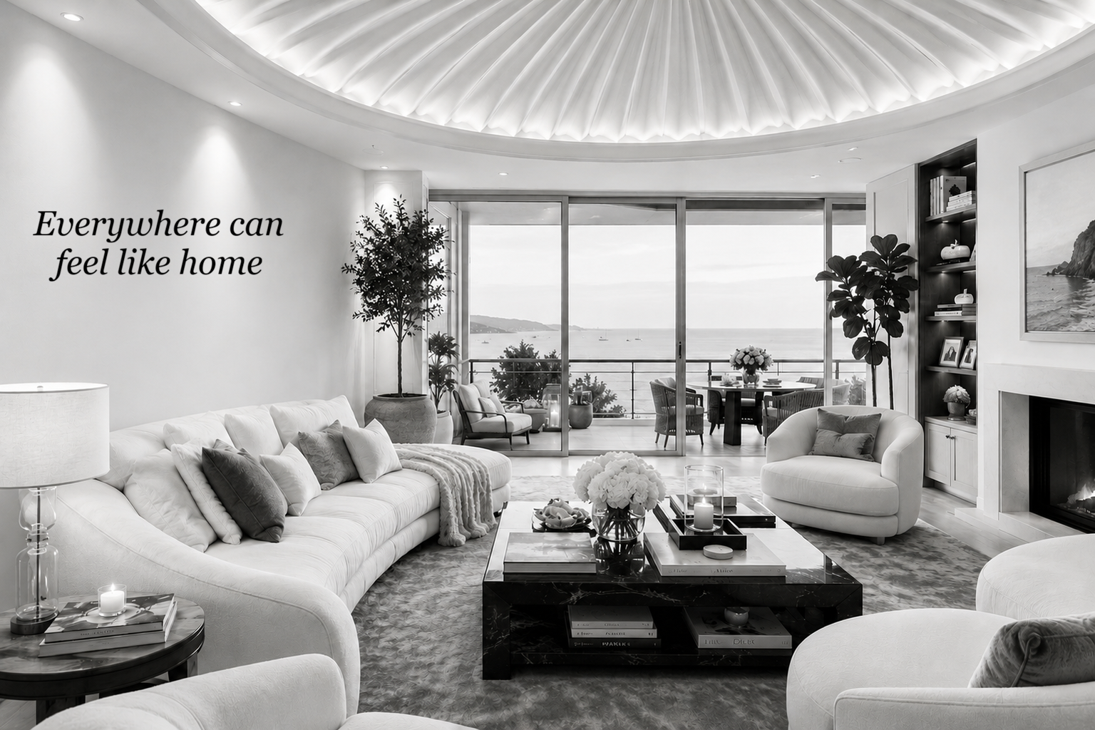 Luxury interior with the words Everywhere can feel like home